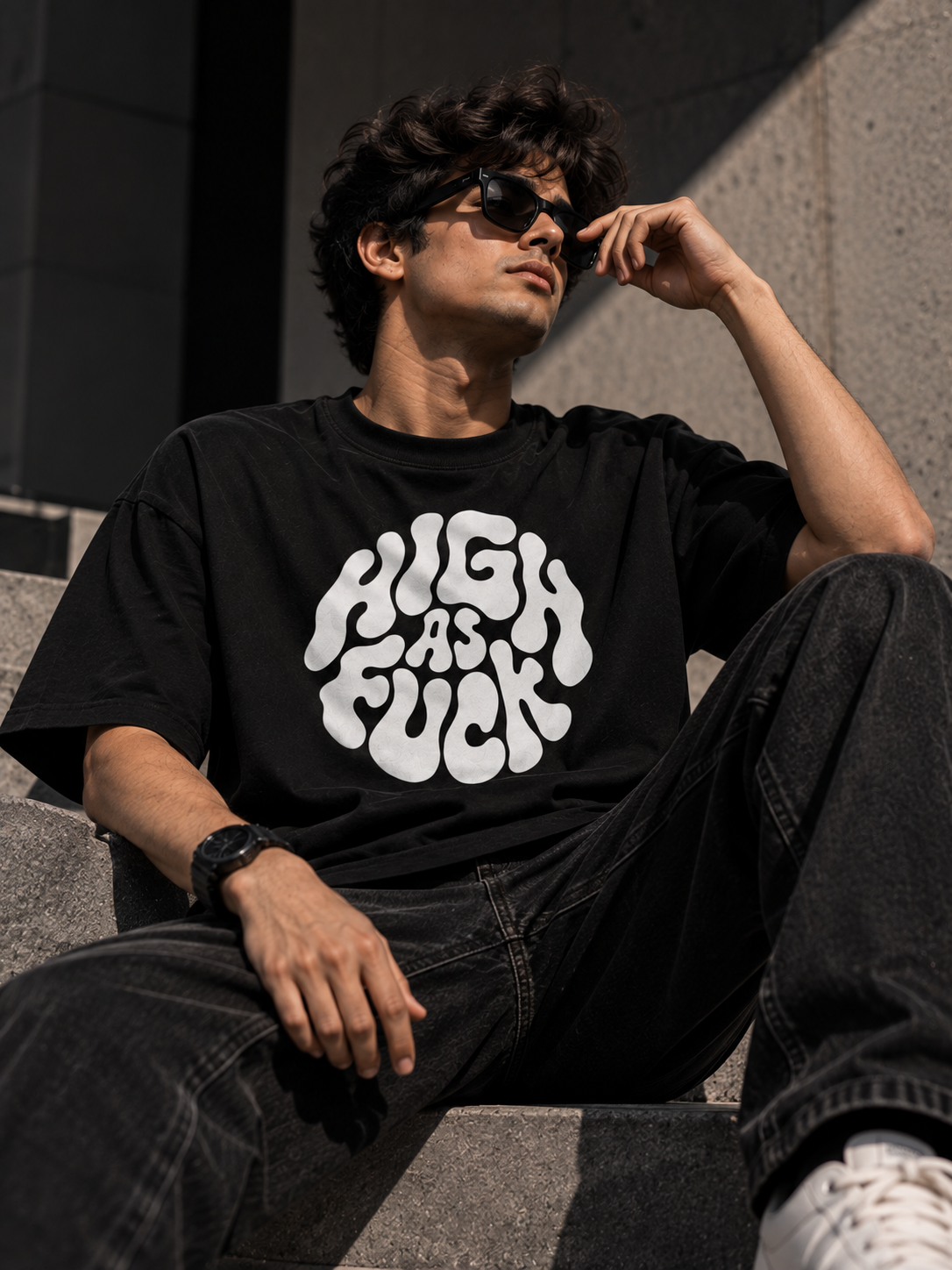 High As Fuck Oversized Graphic T-Shirt