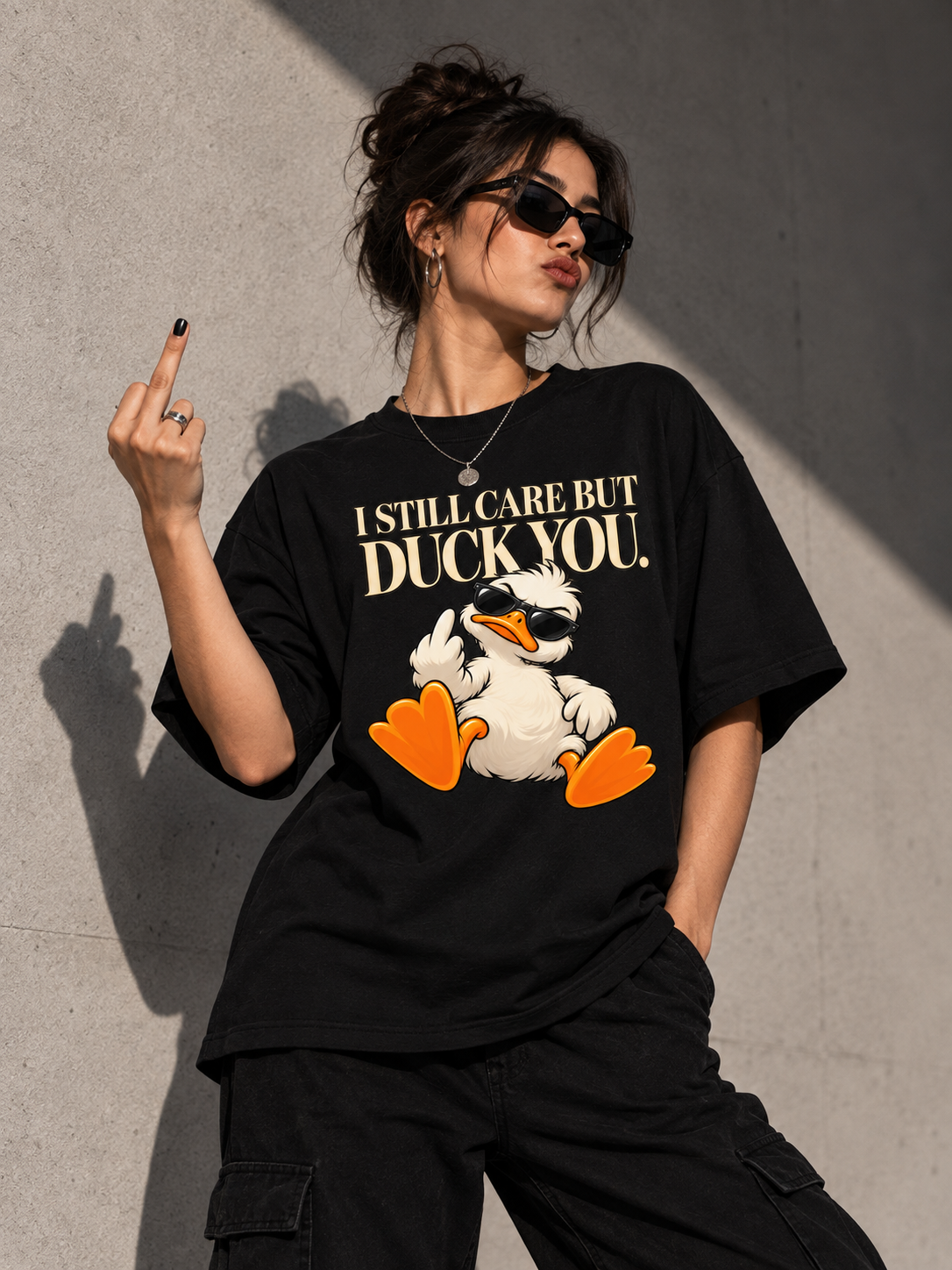 I Still Care But Duck You Oversized Graphic T-Shirt