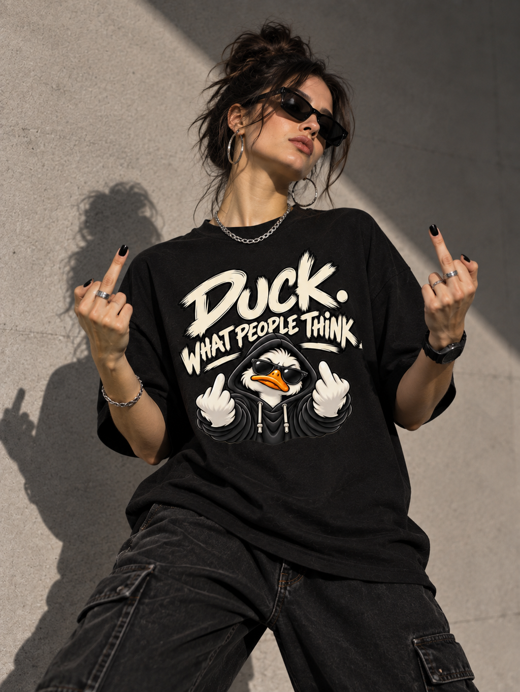 Duck What People Think Oversized Graphic T-Shirt