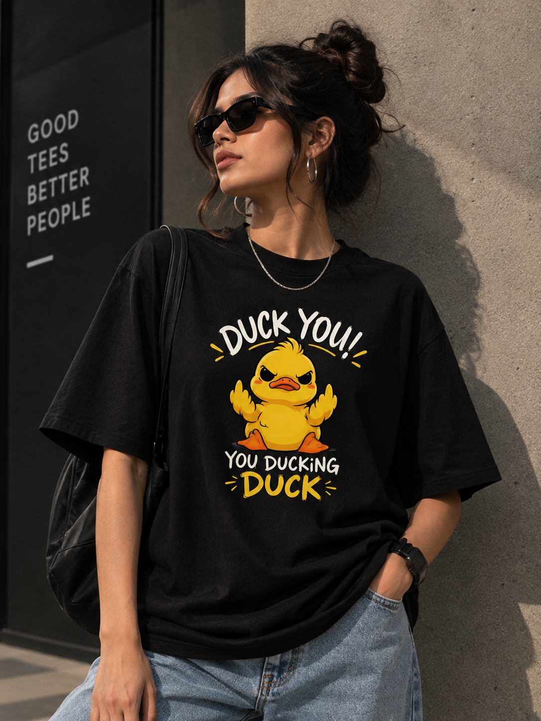 Duck You! You Ducking Duck Oversized Graphic T-Shirt