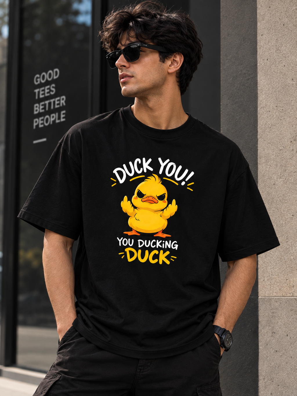 Duck You! You Ducking Duck Oversized Graphic T-Shirt